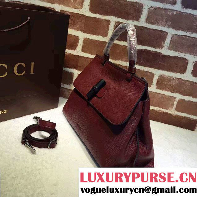 Gucci Bamboo Daily Leather Top Handle Medium Bag 392013 Burgundy