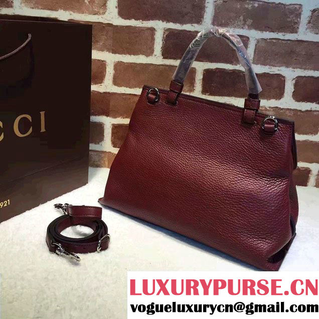 Gucci Bamboo Daily Leather Top Handle Medium Bag 392013 Burgundy