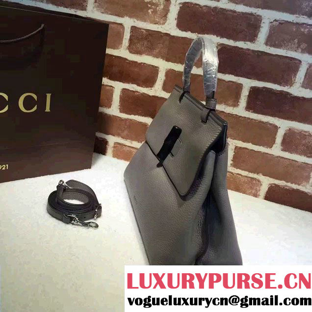 Gucci Bamboo Daily Leather Top Handle Medium Bag 392013 Gray