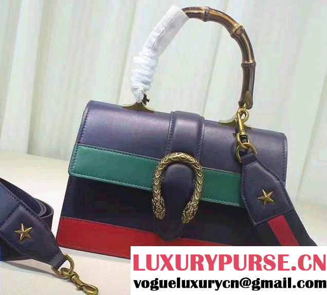 Gucci Dionysus Leather Top Handle Medium Bag 448075 Blue/Green/Red 2016