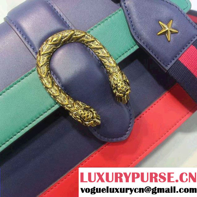 Gucci Dionysus Leather Top Handle Medium Bag 448075 Blue/Green/Red 2016