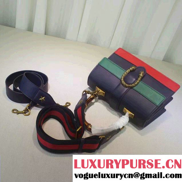 Gucci Dionysus Leather Top Handle Medium Bag 448075 Blue/Green/Red 2016