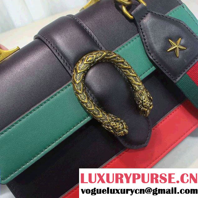 Gucci Dionysus Leather Top Handle Medium Bag 448075 Black/Green/Red 2016