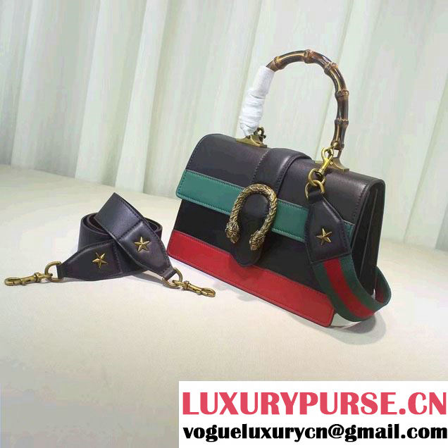 Gucci Dionysus Leather Top Handle Medium Bag 448075 Black/Green/Red 2016