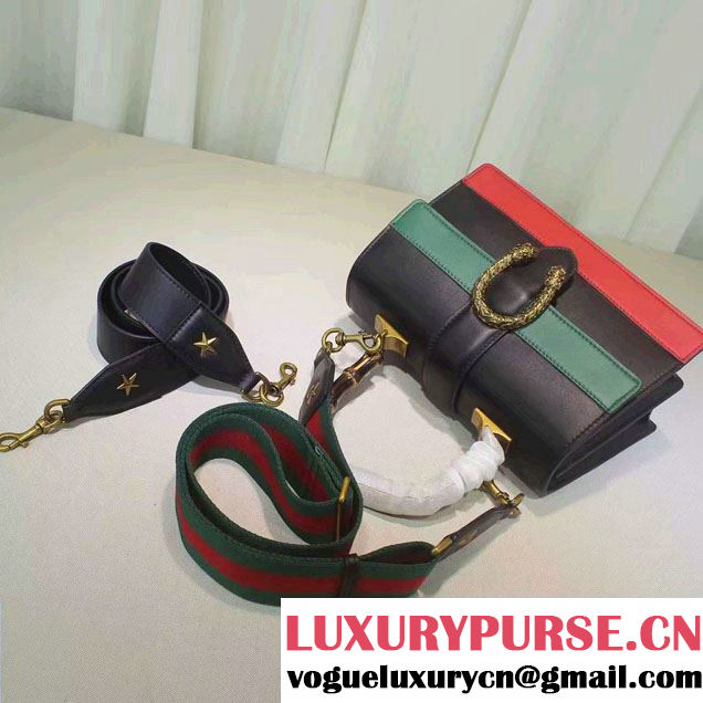 Gucci Dionysus Leather Top Handle Medium Bag 448075 Black/Green/Red 2016