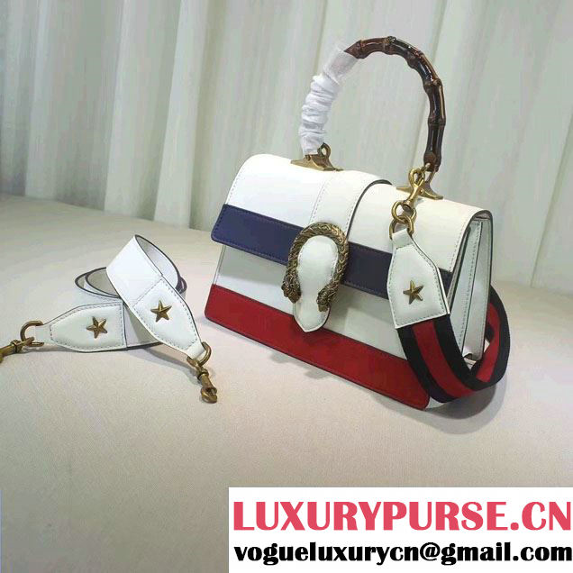 Gucci Dionysus Leather Top Handle Medium Bag 448075 White/Blue/Red 2016