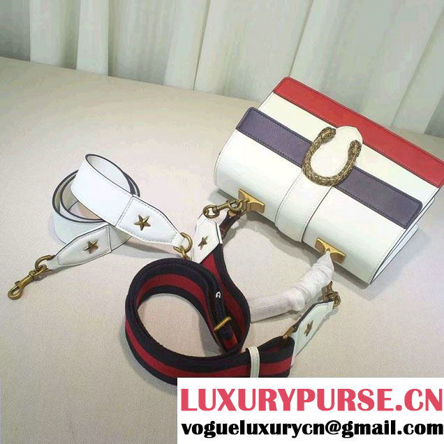 Gucci Dionysus Leather Top Handle Medium Bag 448075 White/Blue/Red 2016
