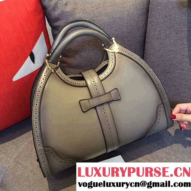 Gucci Stirrup Leather Top Handle Medium Bag 277514 Gray