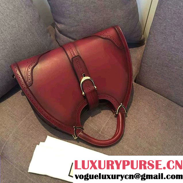 Gucci Stirrup Leather Top Handle Medium Bag 277514 Date Red