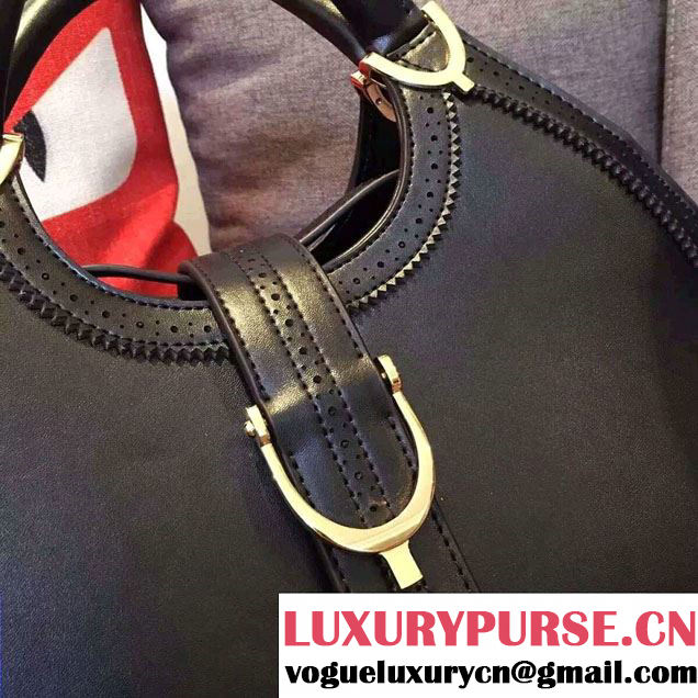 Gucci Stirrup Leather Top Handle Medium Bag 277514 Black