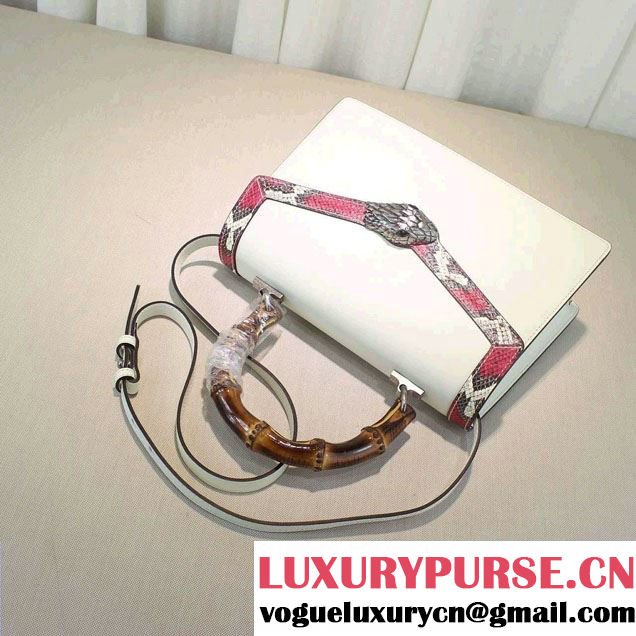 Gucci Snake Pattern Leather Bamboo Top Handle Bag 443682 White 2016