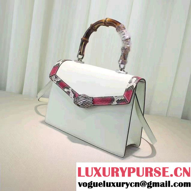 Gucci Snake Pattern Leather Bamboo Top Handle Bag 443682 White 2016