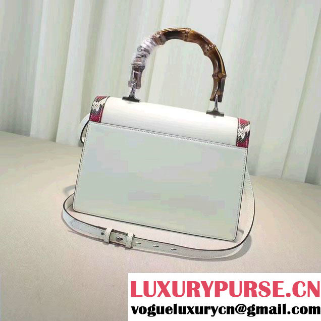Gucci Snake Pattern Leather Bamboo Top Handle Bag 443682 White 2016