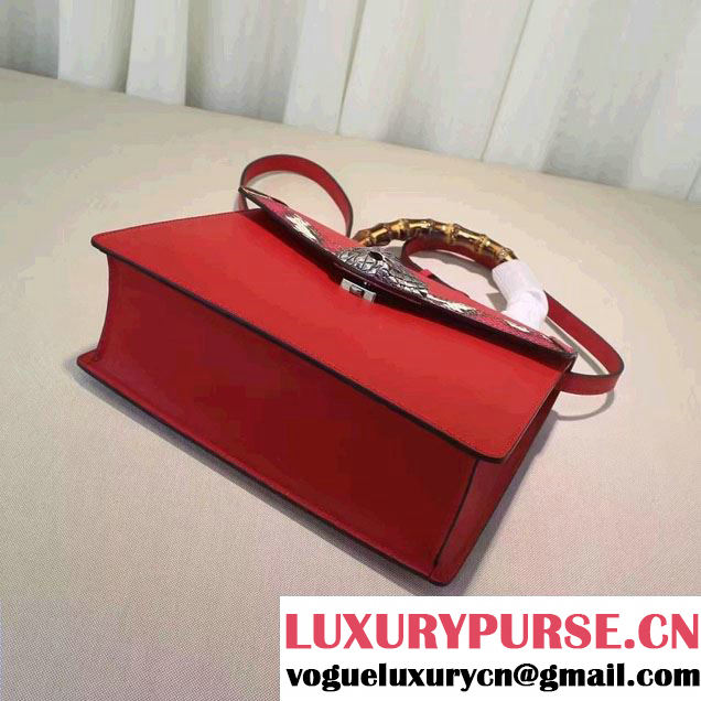 Gucci Snake Pattern Leather Bamboo Top Handle Bag 443682 Red 2016
