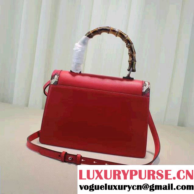 Gucci Snake Pattern Leather Bamboo Top Handle Bag 443682 Red 2016