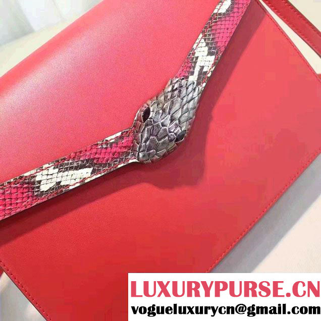 Gucci Snake Pattern Leather Bamboo Top Handle Bag 443682 Red 2016