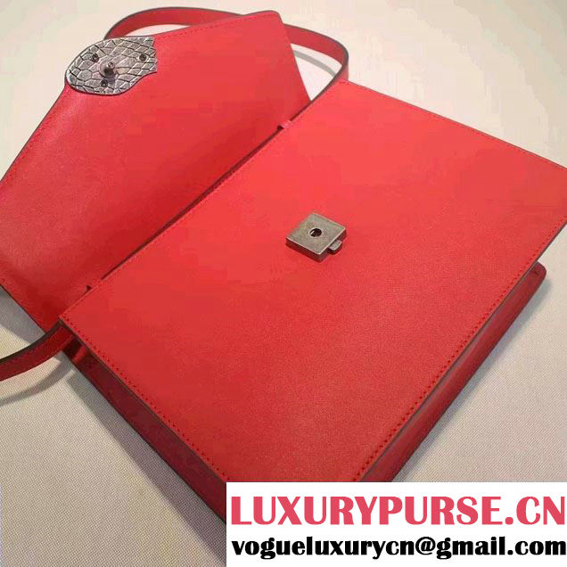Gucci Snake Pattern Leather Bamboo Top Handle Bag 443682 Red 2016