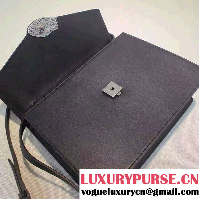 Gucci Snake Pattern Leather Bamboo Top Handle Bag 443682 Black 2016