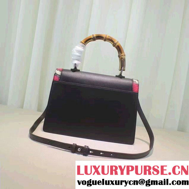 Gucci Snake Pattern Leather Bamboo Top Handle Bag 443682 Black 2016