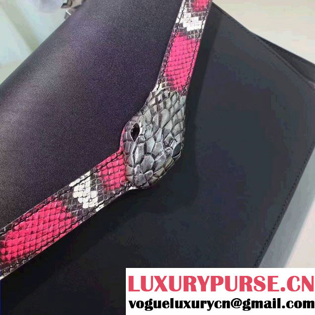Gucci Snake Pattern Leather Bamboo Top Handle Bag 443682 Black 2016