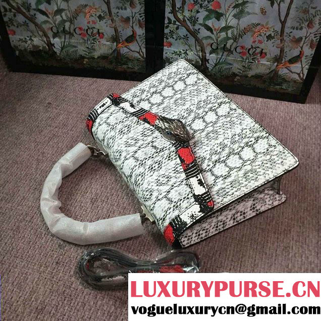 Gucci Snake Pattern Calfskin Bamboo Top Handle Bag 443682 White 2016