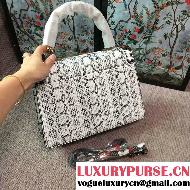 Gucci Snake Pattern Calfskin Bamboo Top Handle Bag 443682 White 2016