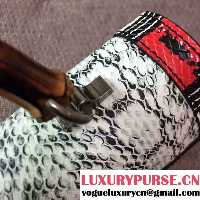 Gucci Snake Pattern Calfskin Bamboo Top Handle Bag 443682 White 2016