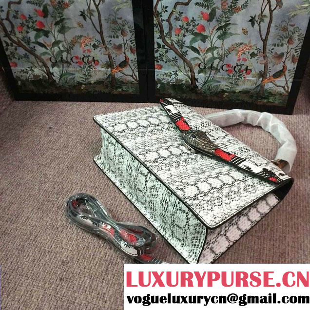 Gucci Snake Pattern Calfskin Bamboo Top Handle Bag 443682 White 2016