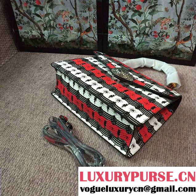 Gucci Snake Pattern Calfskin Bamboo Top Handle Bag 443682 Red 2016