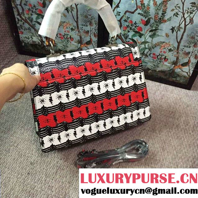 Gucci Snake Pattern Calfskin Bamboo Top Handle Bag 443682 Red 2016
