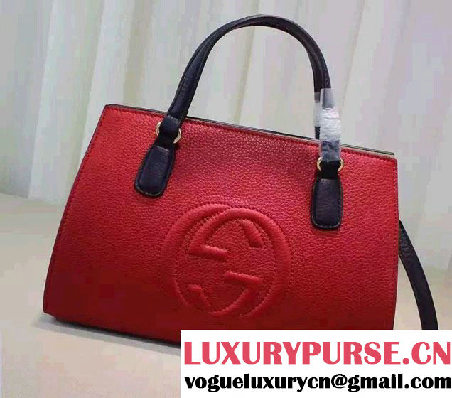 Gucci Soho Leather Top Handle Medium Bag 431571 Red/Dark Blue 2016