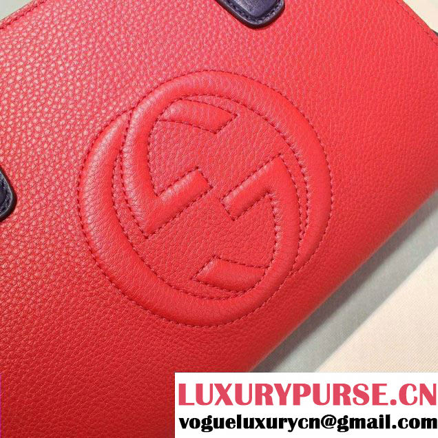 Gucci Soho Leather Top Handle Medium Bag 431571 Red/Dark Blue 2016