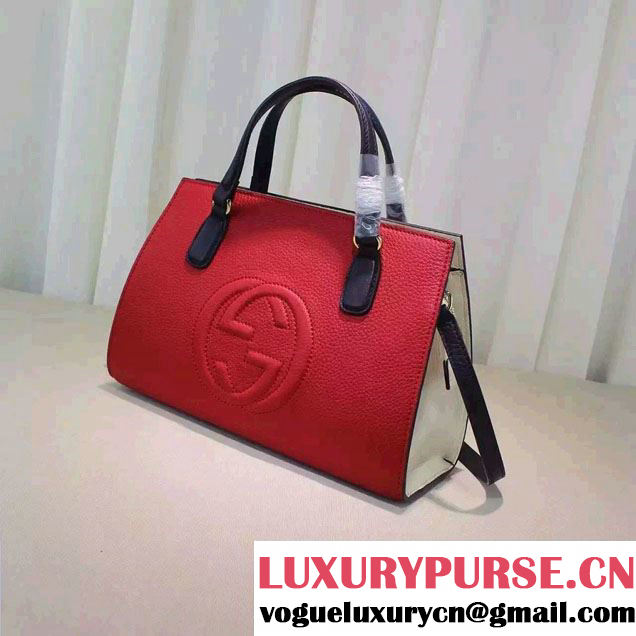 Gucci Soho Leather Top Handle Medium Bag 431571 Red/Dark Blue 2016