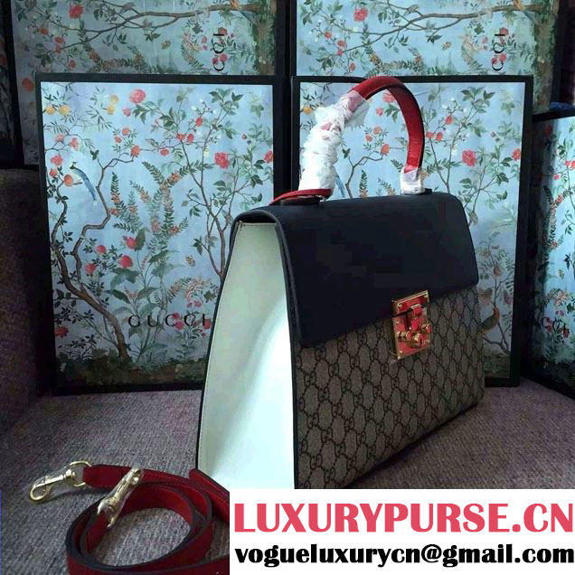 Gucci Padlock GG Canvas/Leather Top Handle Medium Bag 428208 Dark Blue/Red 2016