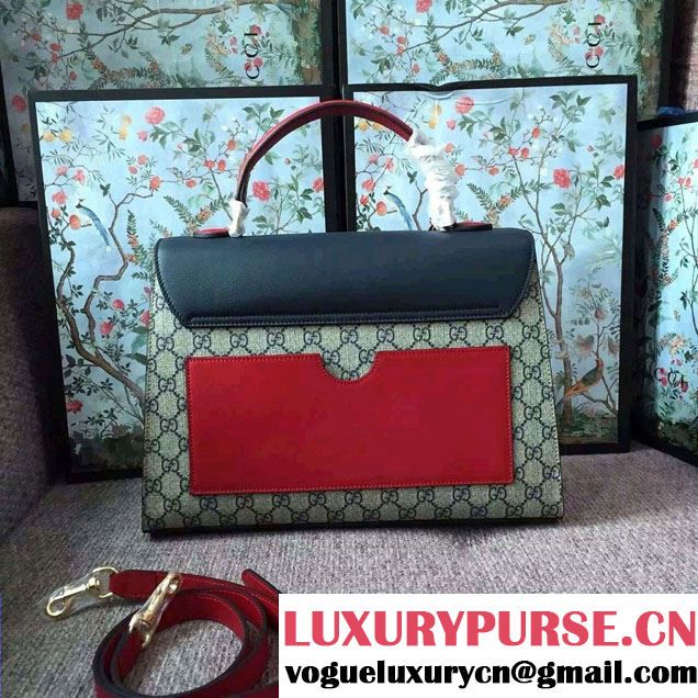 Gucci Padlock GG Canvas/Leather Top Handle Medium Bag 428208 Dark Blue/Red 2016