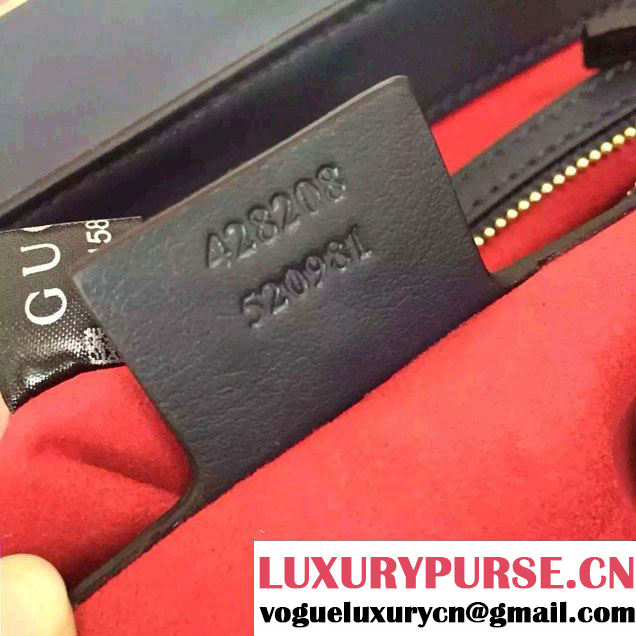 Gucci Padlock GG Canvas/Leather Top Handle Medium Bag 428208 Dark Blue/Red 2016