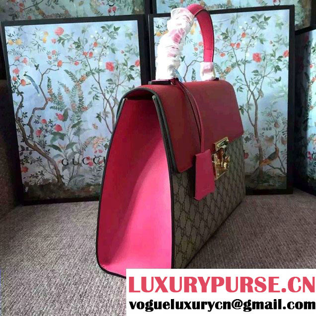 Gucci Padlock GG Canvas/Leather Top Handle Medium Bag 428208 Red/Fushia 2016