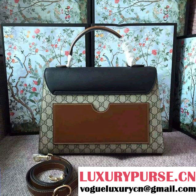 Gucci Padlock GG Canvas/Leather Top Handle Medium Bag 428208 Black/Brown 2016