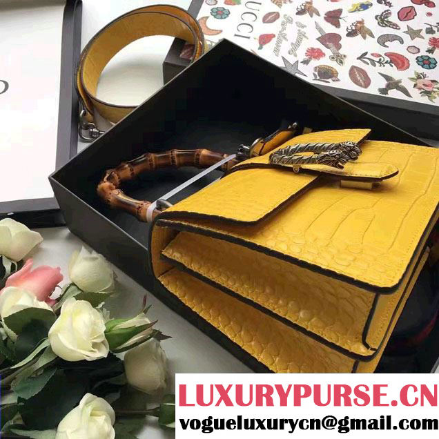 Gucci Dionysus Bamboo Croco Pattern Leather Top Handle Medium Bag 448075 Yellow 2016