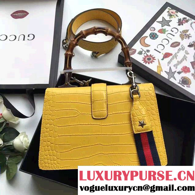 Gucci Dionysus Bamboo Croco Pattern Leather Top Handle Medium Bag 448075 Yellow 2016