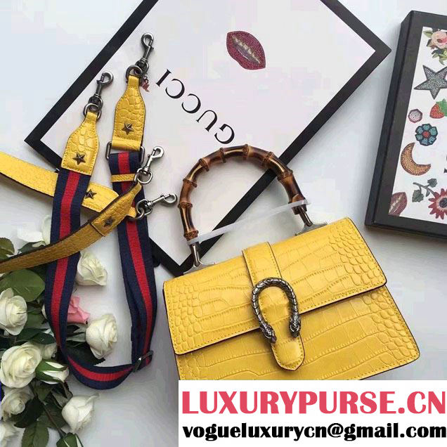 Gucci Dionysus Bamboo Croco Pattern Leather Top Handle Medium Bag 448075 Yellow 2016