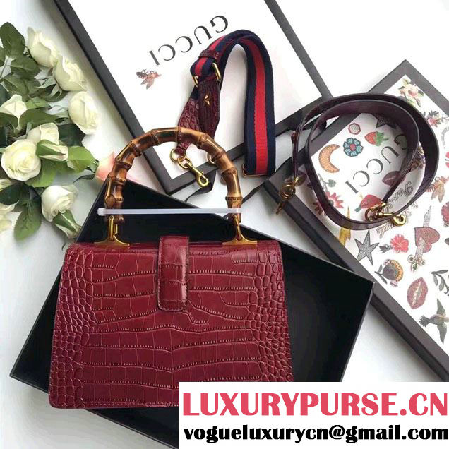 Gucci Dionysus Bamboo Croco Pattern Leather Top Handle Medium Bag 448075 Burgundy 2016