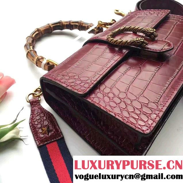 Gucci Dionysus Bamboo Croco Pattern Leather Top Handle Medium Bag 448075 Burgundy 2016