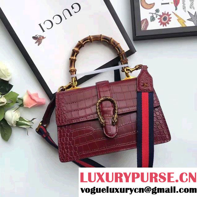 Gucci Dionysus Bamboo Croco Pattern Leather Top Handle Medium Bag 448075 Burgundy 2016