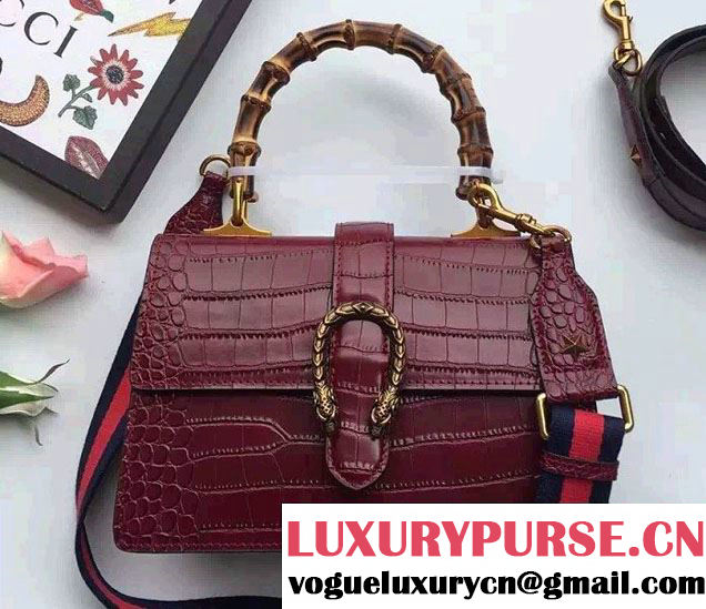 Gucci Dionysus Bamboo Croco Pattern Leather Top Handle Medium Bag 448075 Burgundy 2016