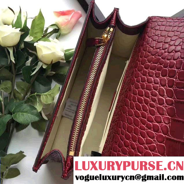 Gucci Dionysus Bamboo Croco Pattern Leather Top Handle Medium Bag 448075 Burgundy 2016