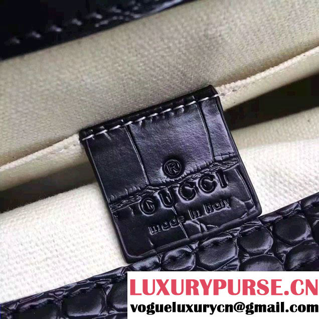 Gucci Dionysus Bamboo Croco Pattern Leather Top Handle Medium Bag 448075 Black 2016