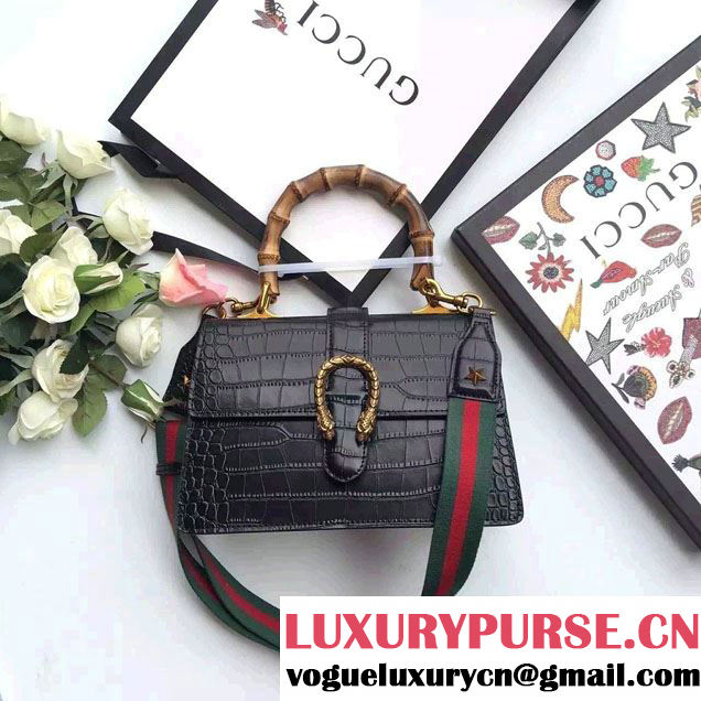 Gucci Dionysus Bamboo Croco Pattern Leather Top Handle Medium Bag 448075 Black 2016