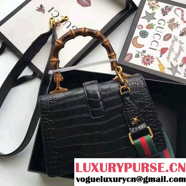 Gucci Dionysus Bamboo Croco Pattern Leather Top Handle Medium Bag 448075 Black 2016