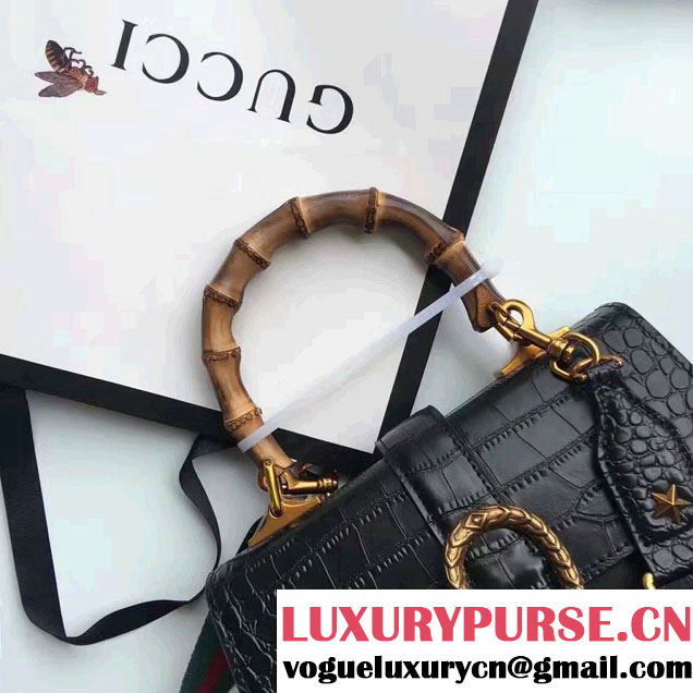 Gucci Dionysus Bamboo Croco Pattern Leather Top Handle Medium Bag 448075 Black 2016